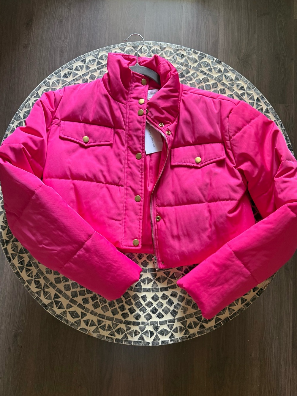 Lovers + Friends Bright Pink Cropped Puffer Jacket